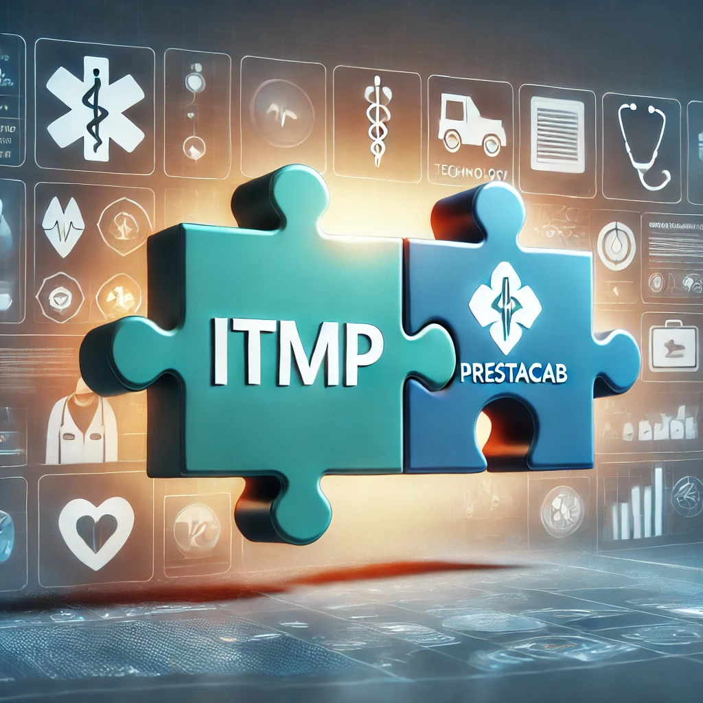 DALL·E 2025-01-30 07.10.49 - A symbolic representation of a partnership between ITMP and Prestacab, featuring two interlocking puzzle pieces labeled 'ITMP' and 'Prestacab' in the